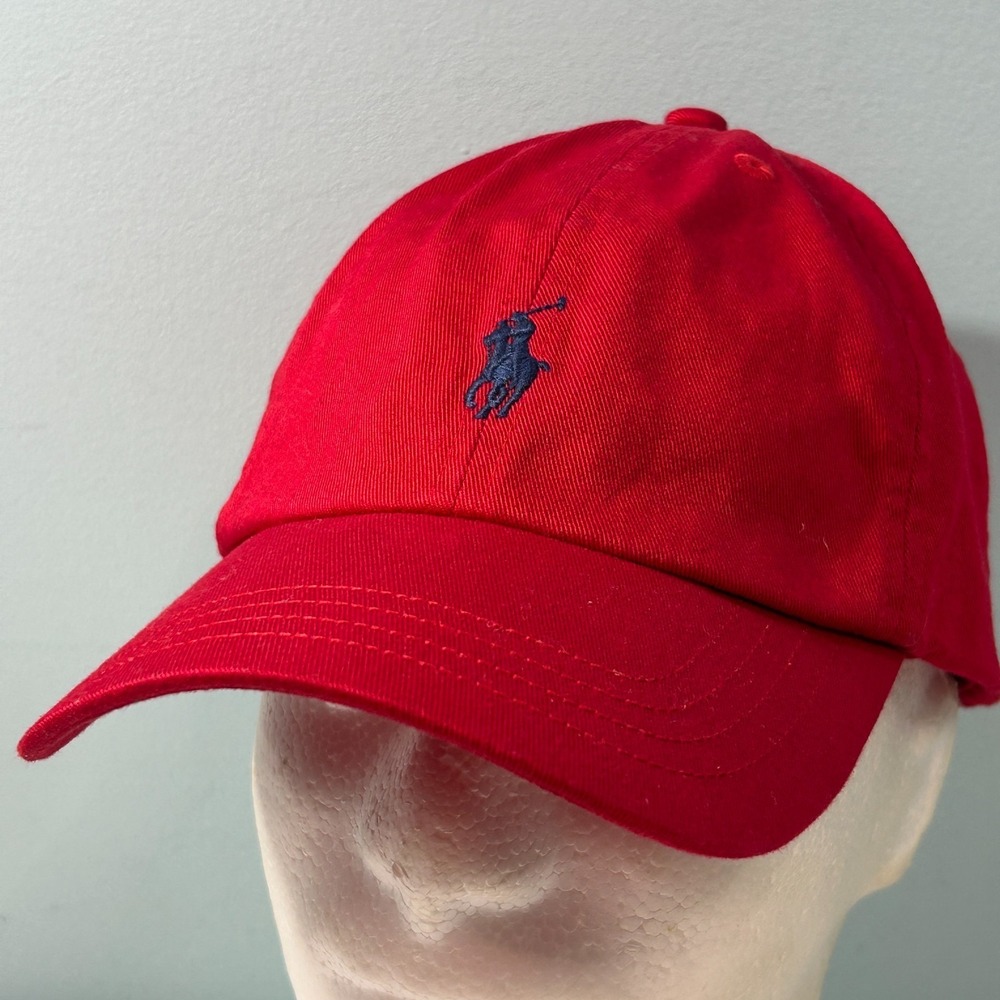 Polo by Ralph Lauren Red Cotton Baseball Cap with Navy Pony
